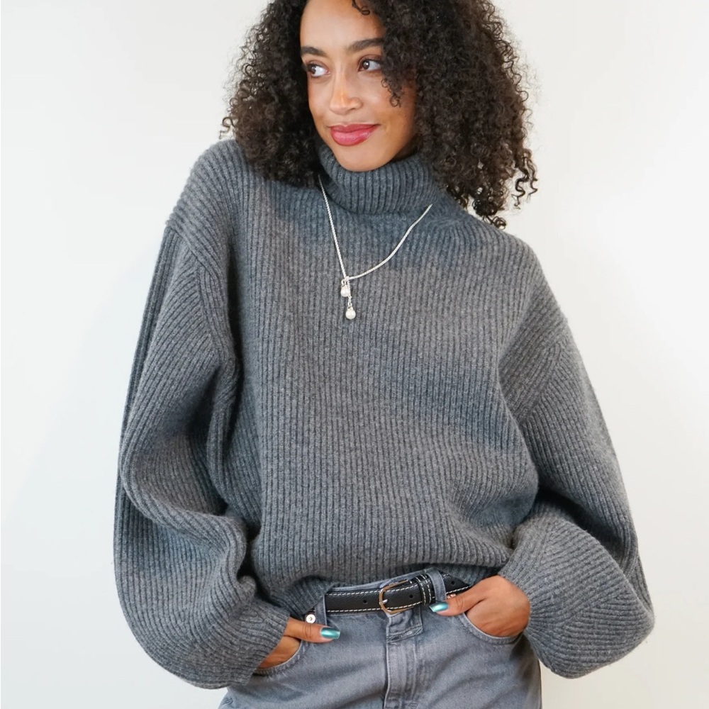 Toteme Grey Balloon Sleeve Wool Turtleneck Sweater XS